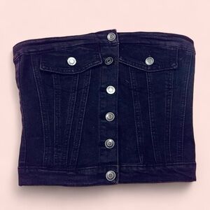 Grunge Western Festival Black Bustier Crop Top with Classic Denim Style S NEW